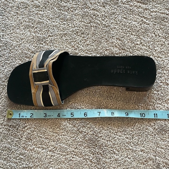 Kate Spade New York Black and Tan Striped Bow Slide Sandals, Flats, Size 11B - Picture 12 of 13